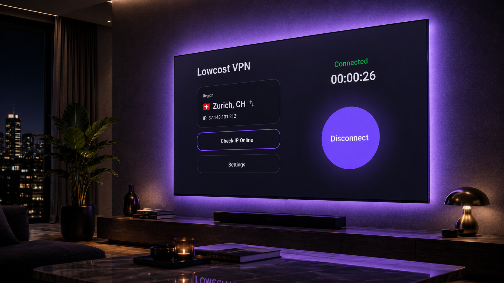 Lowcost VPN running on a large living-room television